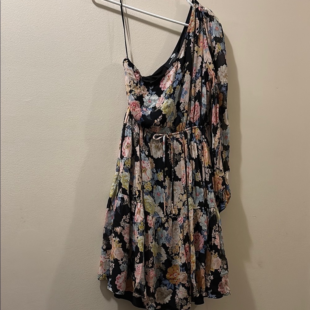 Yumi Kim Black and Pink floralOne Shoulder Cocktail Dress - size medium